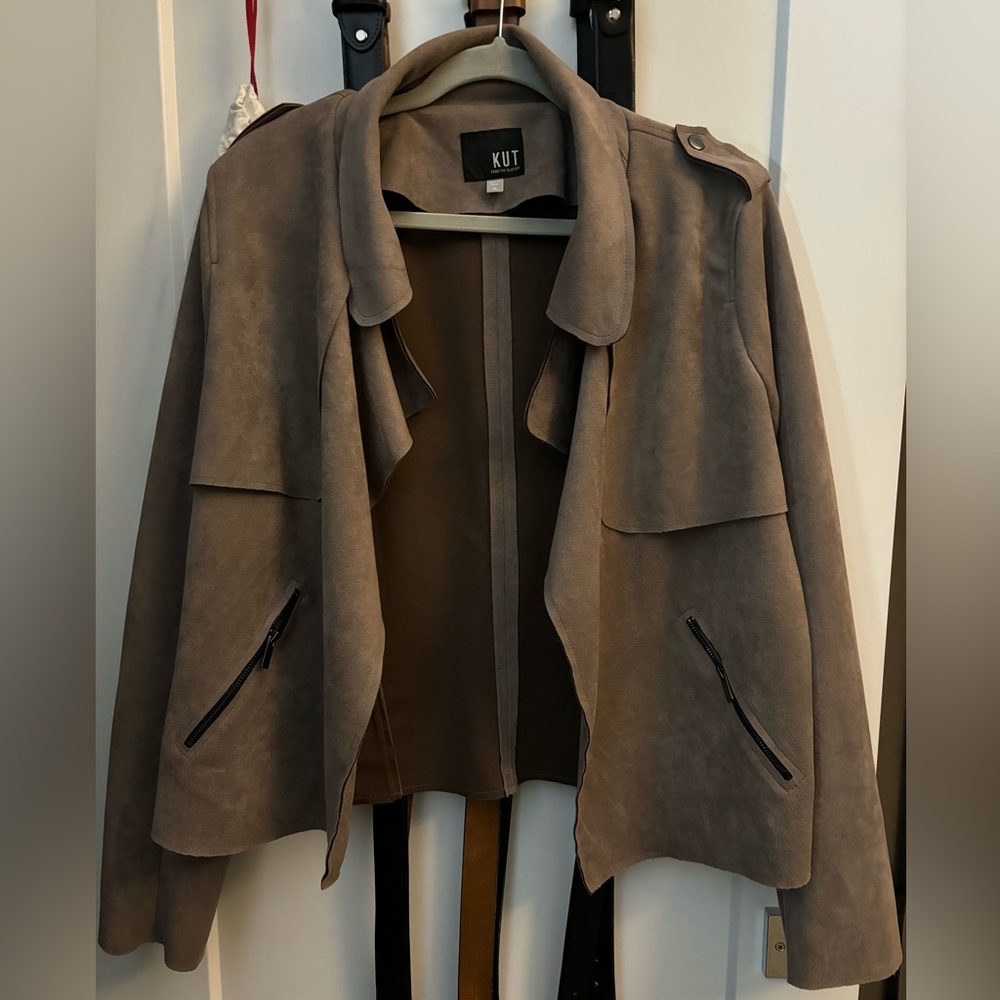 KUT from the Kloth Faux Suede Draped Front Jacket Size XL